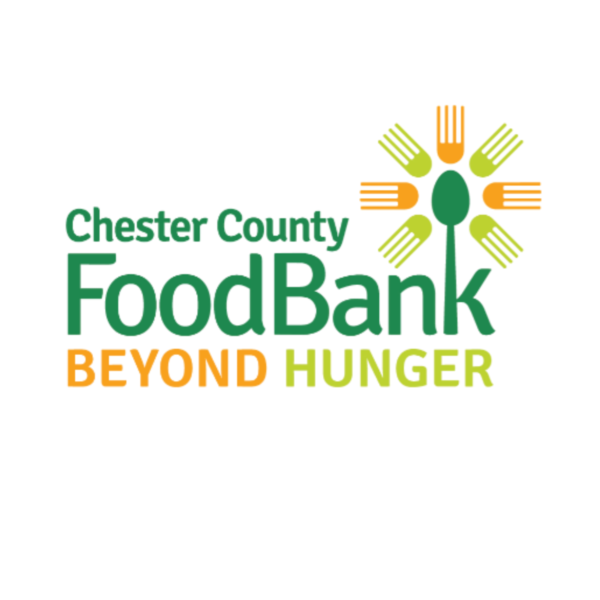 Logo for Chesterton Food Bank with a colorful sunburst design and the text 'Beyond Hunger' below.