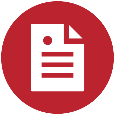Icon of a document with a folded corner inside a red circle.