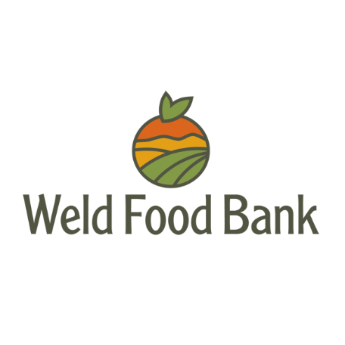 Logo for 'Weld Food Bank' featuring a stylized orange, yellow, and green vegetable with leaves.