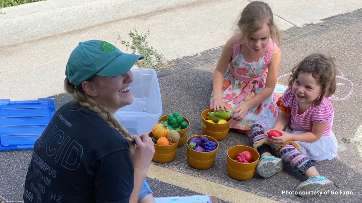 Children learning about produce at a mobile market