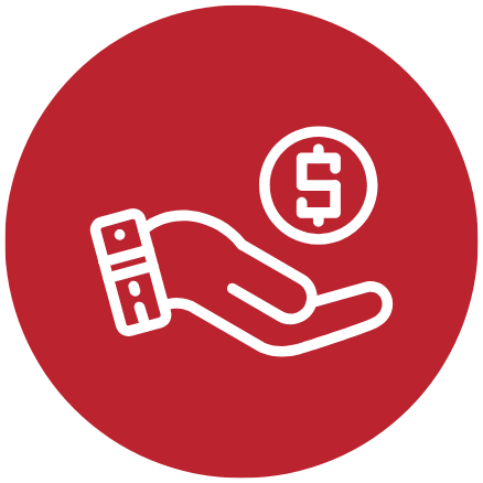 Hand and coin icon for lower sourcing costs