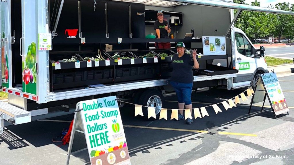 GoFarm workers pose in front of the mobile market truck