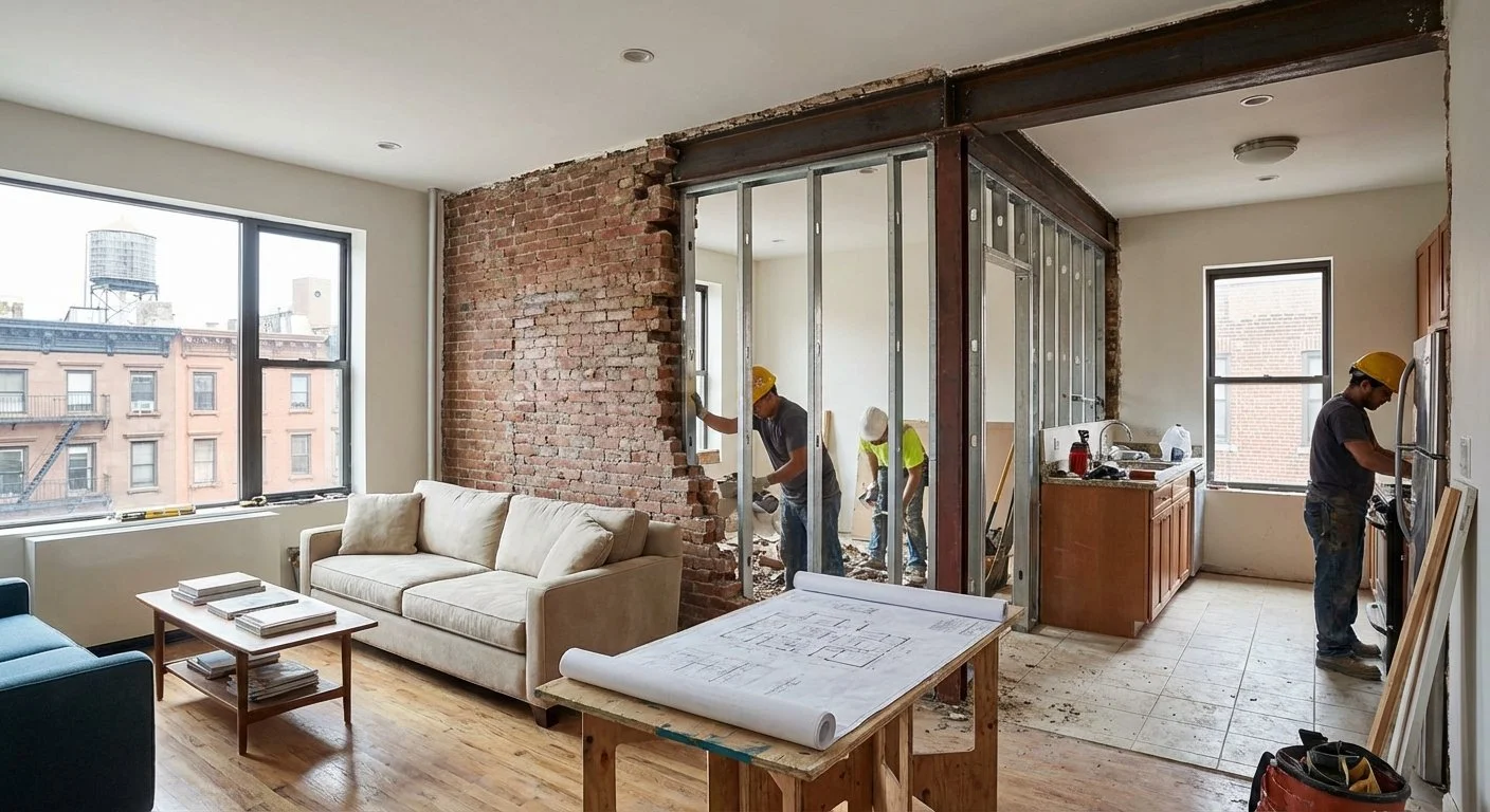 Structural wall removal and layout reconfiguration in NYC apartment renovation