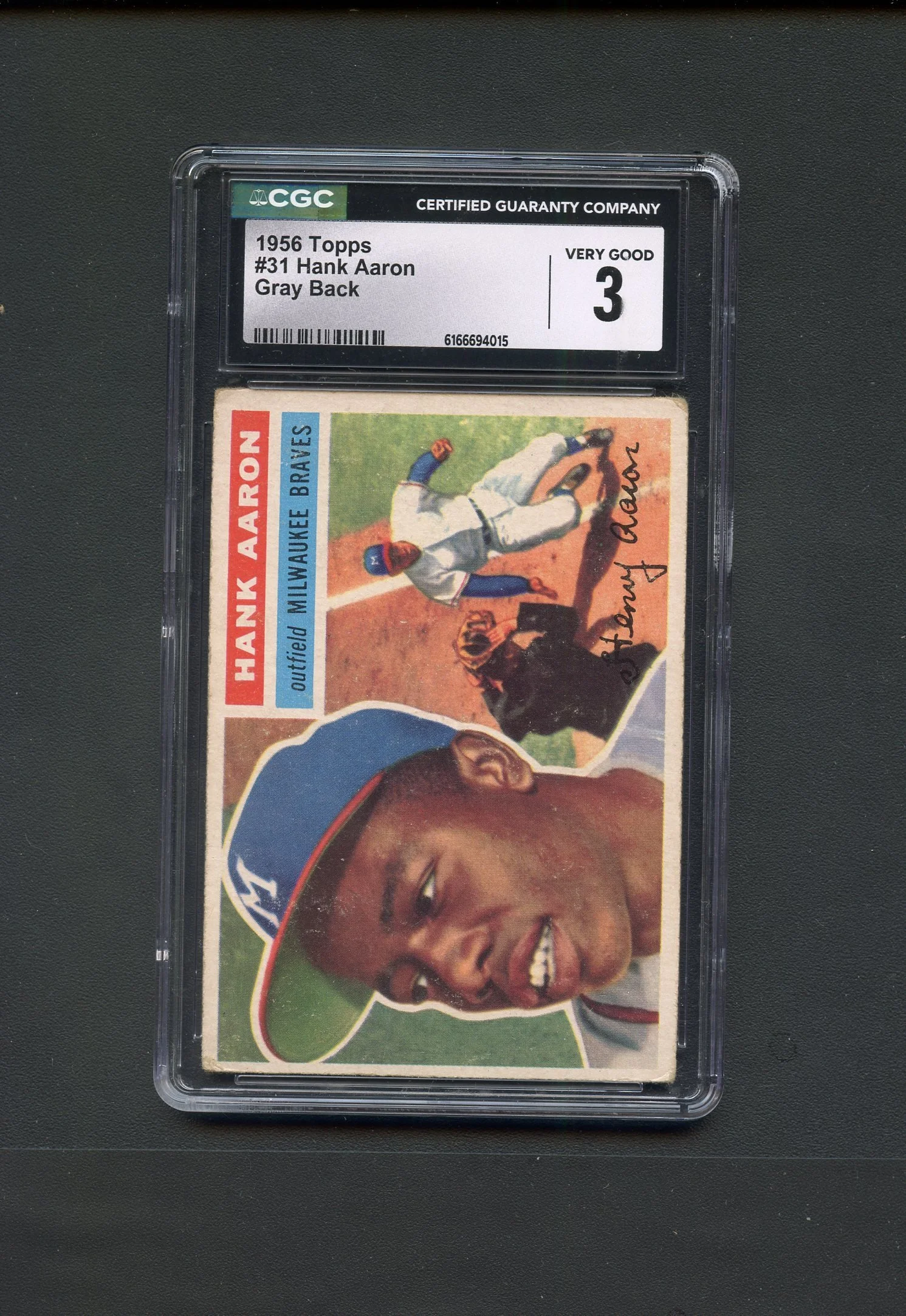 1956 TOPPS #31 HANK AARON GRAY BACK CGC 3