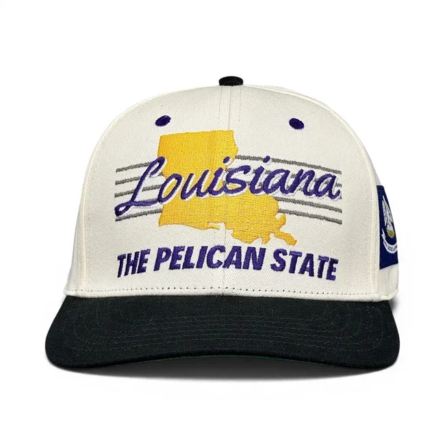 Louisiana 'The Pelican State' Snapback Hat (Cream/Black)