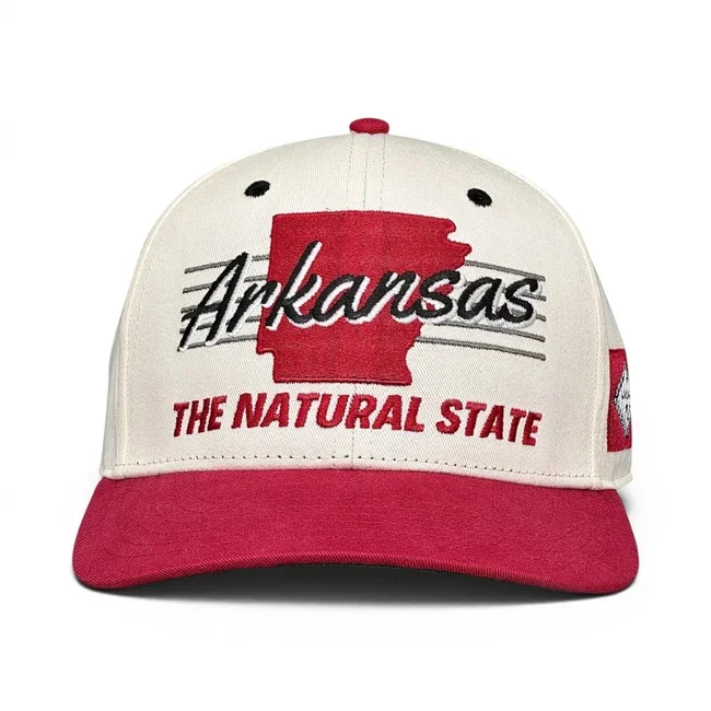 Arkansas "The Natural State" Snapback Hat (Cream/Red)