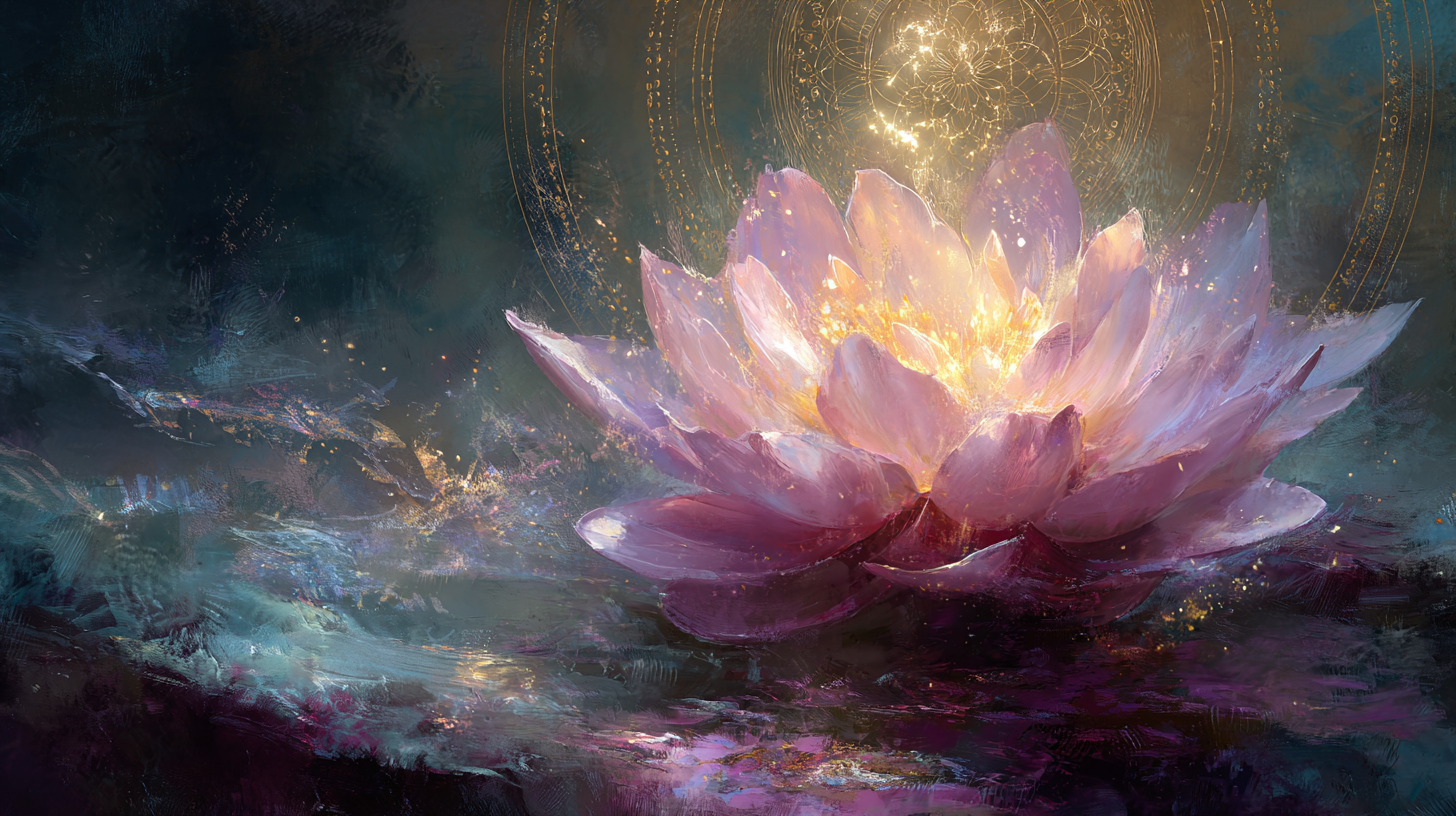 Starseed awakening: a lotus flower blooming from dark emotional waters into golden light, symbolizing the journey from chaos to sovereign remembrance.