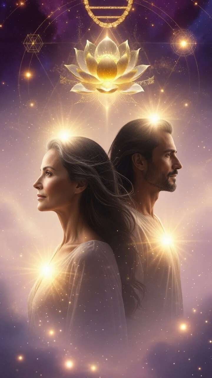 Wise woman and man in profile radiating divine healing light — hero image for Starseed Healing Codex: Revolutionary Paths to Heal Self, Others, & Transcend Reality’s Edge