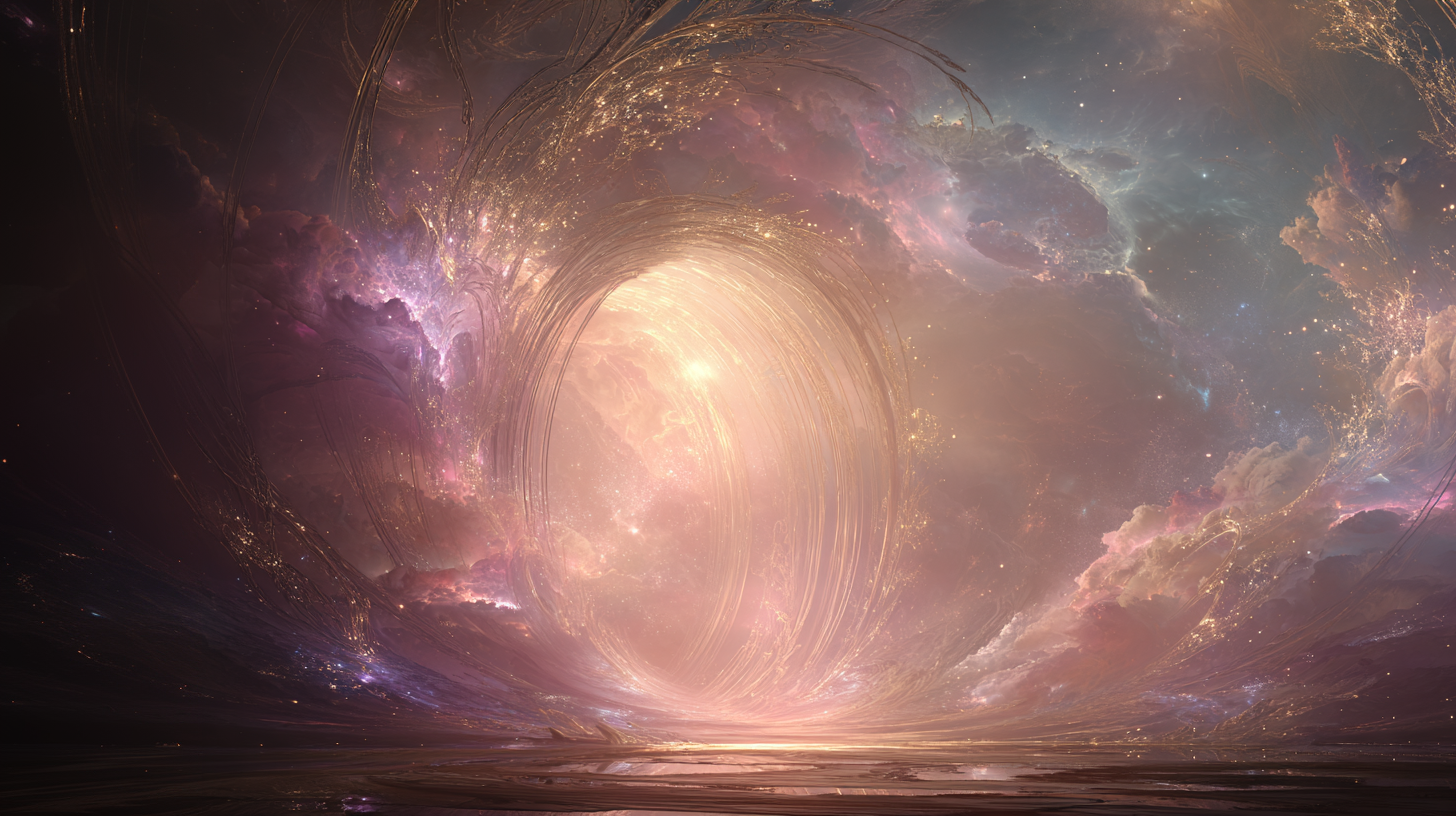 A mystical portal and corridor of golden blazing light