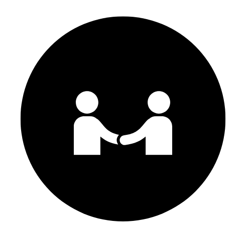Two white human figures shaking hands against a black background.