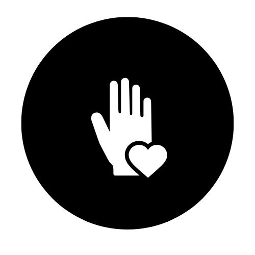 A white hand with a heart symbol on the wrist on a black background.