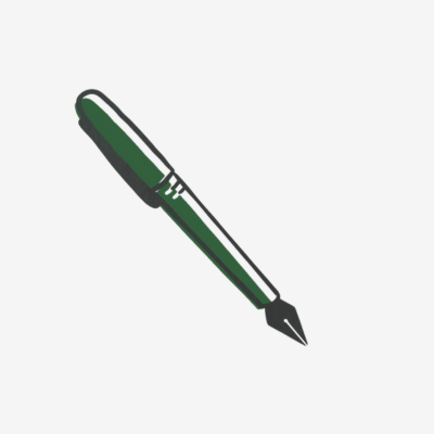 Illustration of a green and black fountain pen at a diagonal angle.