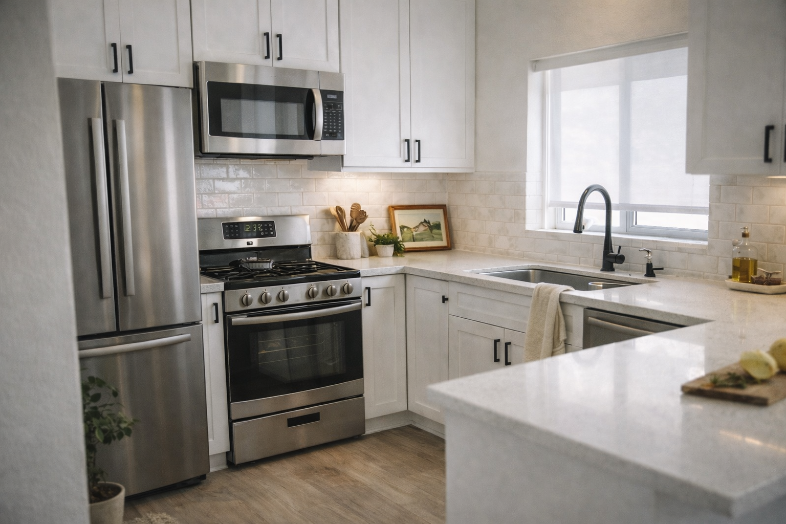 Kitchen Renovation – Modern Elegance Meets Timeless Comfort

This beautifully reimagined kitchen blends clean design with warm, inviting elements to create a space that is both functional and effortlessly sophisticated. Crisp white shaker cabinetry i
