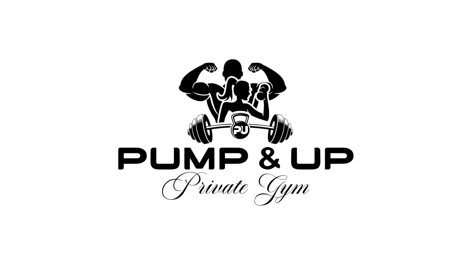 Siyah arka planda, kas çalışması yapan biri erkek ve biri kadın olmak üzere iki siluet, ortada büyükçe bir dambıl ve altında 'PUMP & UP' yazısı, daha altta ise 'Private Gym' ifadesi yer alıyor.