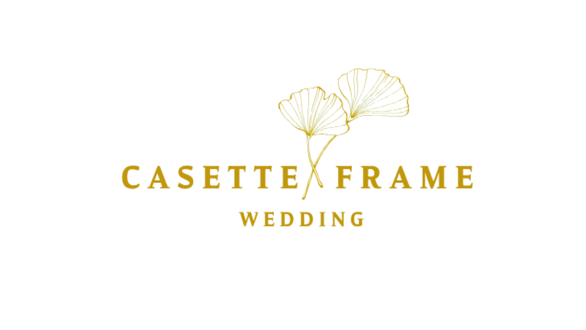 Düğün temalı bir davet kartı, ortasında çiçek ve zarif yazı ile 'Casette Frame Wedding' yazısı.