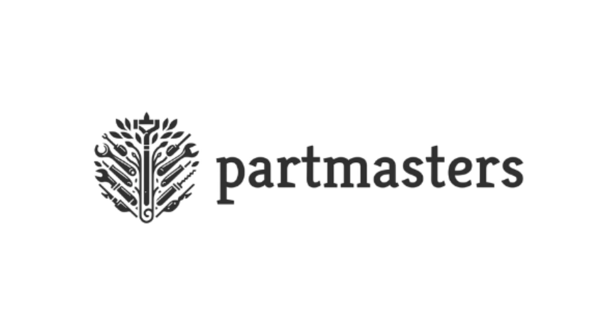 Partmaster logosu, ağaç motifli siyah beyaz tasarım.