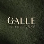 GALLE Restoran ismi ve yemek ile ilgili bir yazı, arka plan yeşil tonlarda.