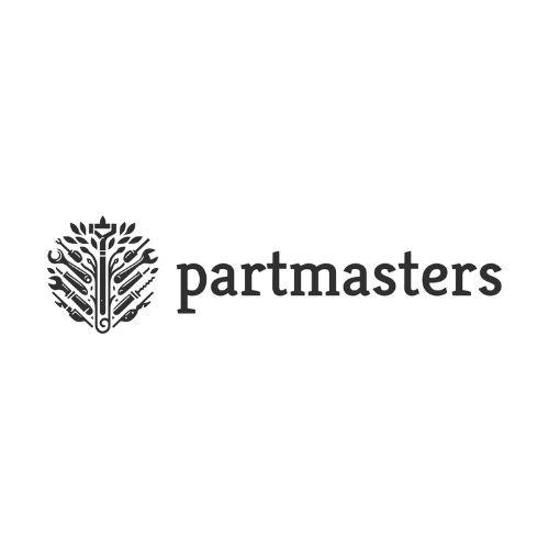 Partmaster logosu, ağaç motifli siyah beyaz tasarım.
