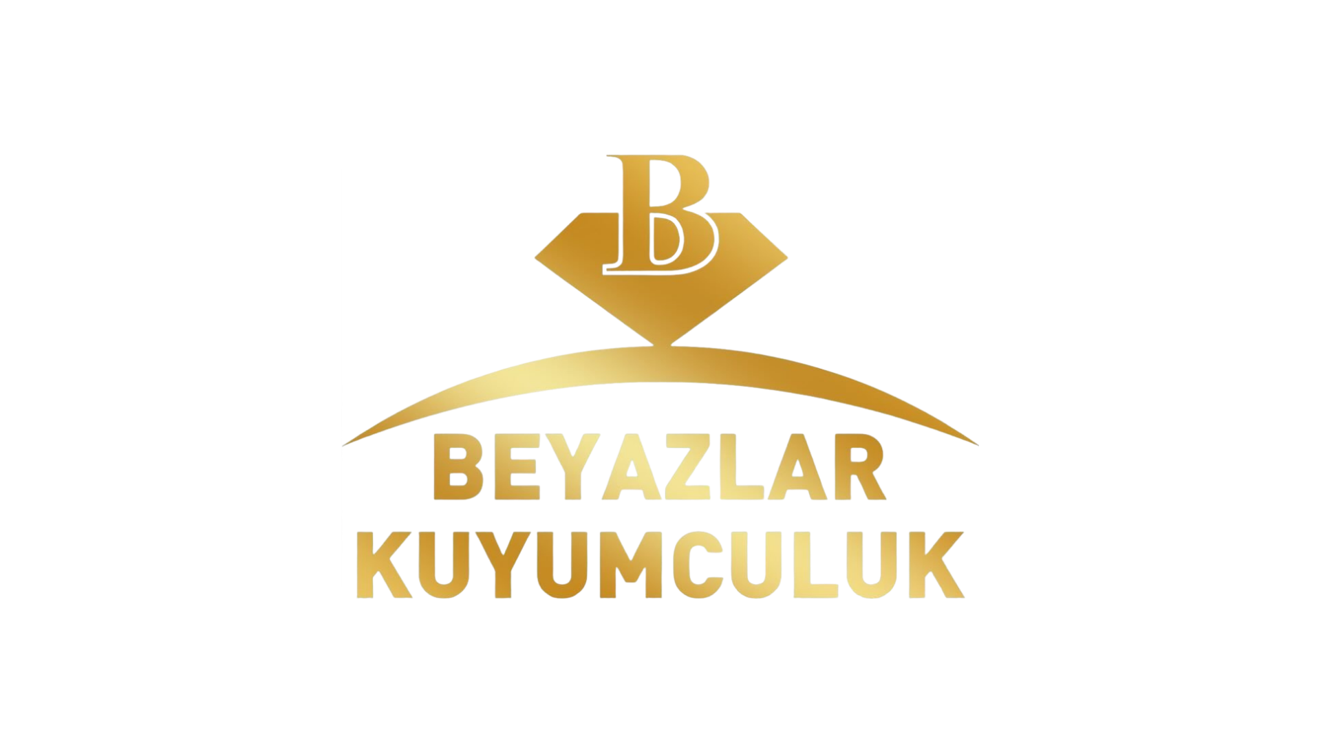 Altın renkli yazıyla 'Beyazlar Kuyumculuk' ve üstte altın rengi bir mücevher simgesi bulunan logo.