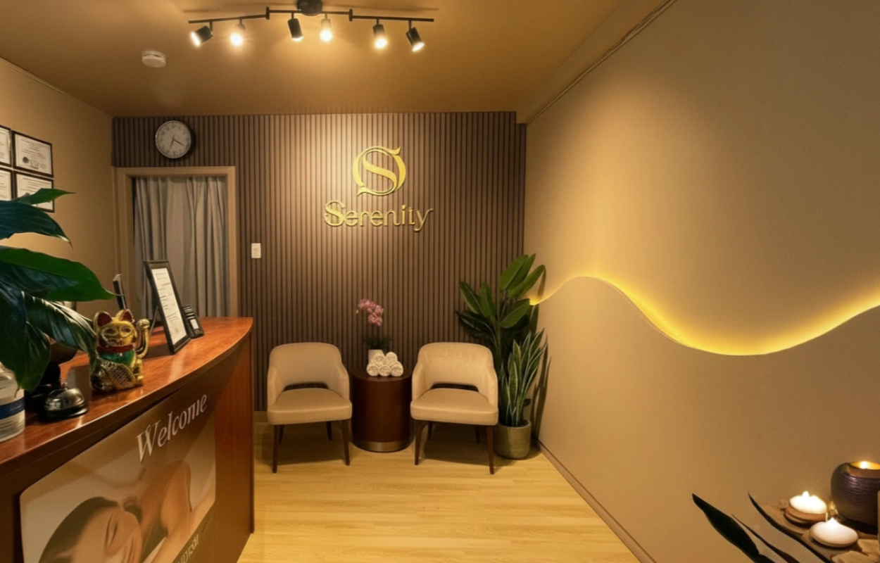 Thai massage spa reception in Silver Lake Los Angeles with warm cozy lighting