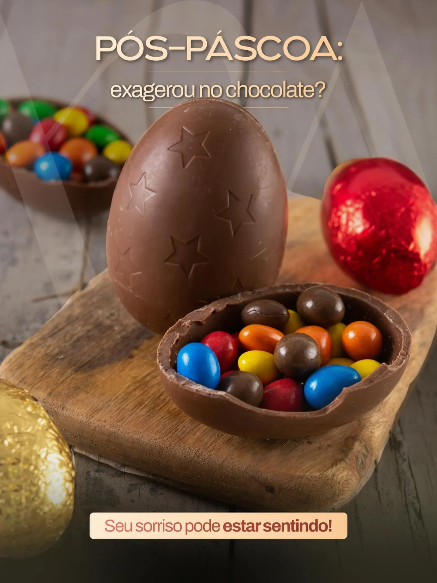 P&oacute;s P&aacute;scoa: exagerou no chocolate? Seu sorriso pode estar sentindo 🍫😬

O excesso de a&ccedil;&uacute;car aumenta o risco de c&aacute;ries e sensibilidade, mas ainda d&aacute; tempo de cuidar!

Capriche na escova&ccedil;&atilde;o, use 