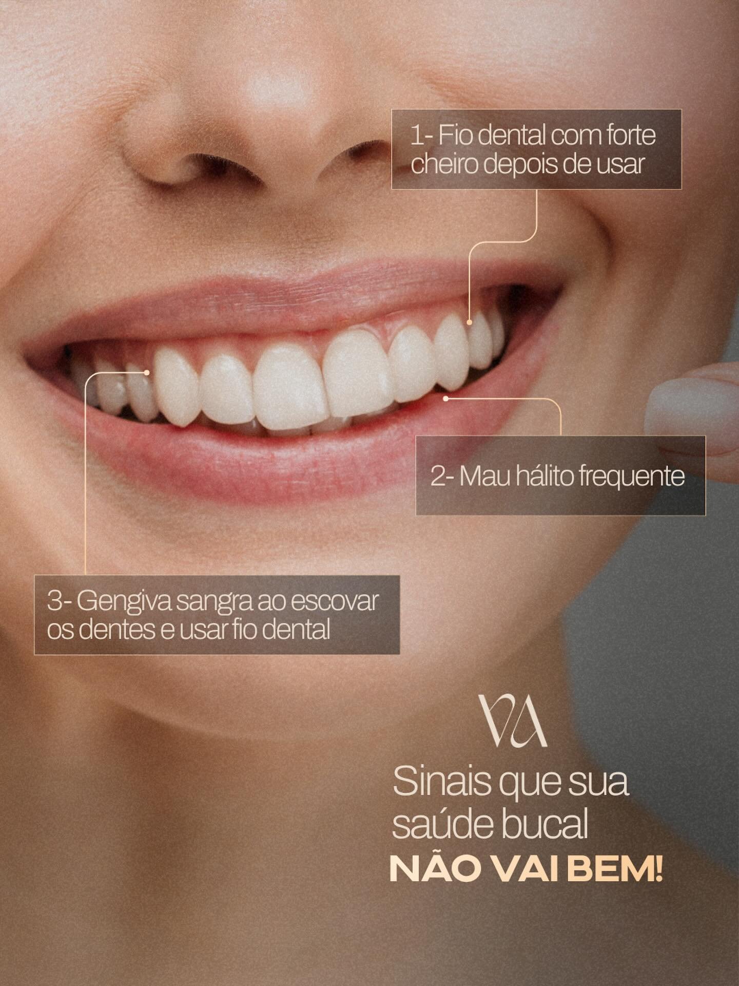 Se voc&ecirc; percebe esses sinais, sua sa&uacute;de bucal pode n&atilde;o estar em dia ⚠️

Mau cheiro no fio dental, h&aacute;lito frequente e gengiva que sangra n&atilde;o s&atilde;o normais &mdash; s&atilde;o alertas do seu corpo.

Quanto antes cu