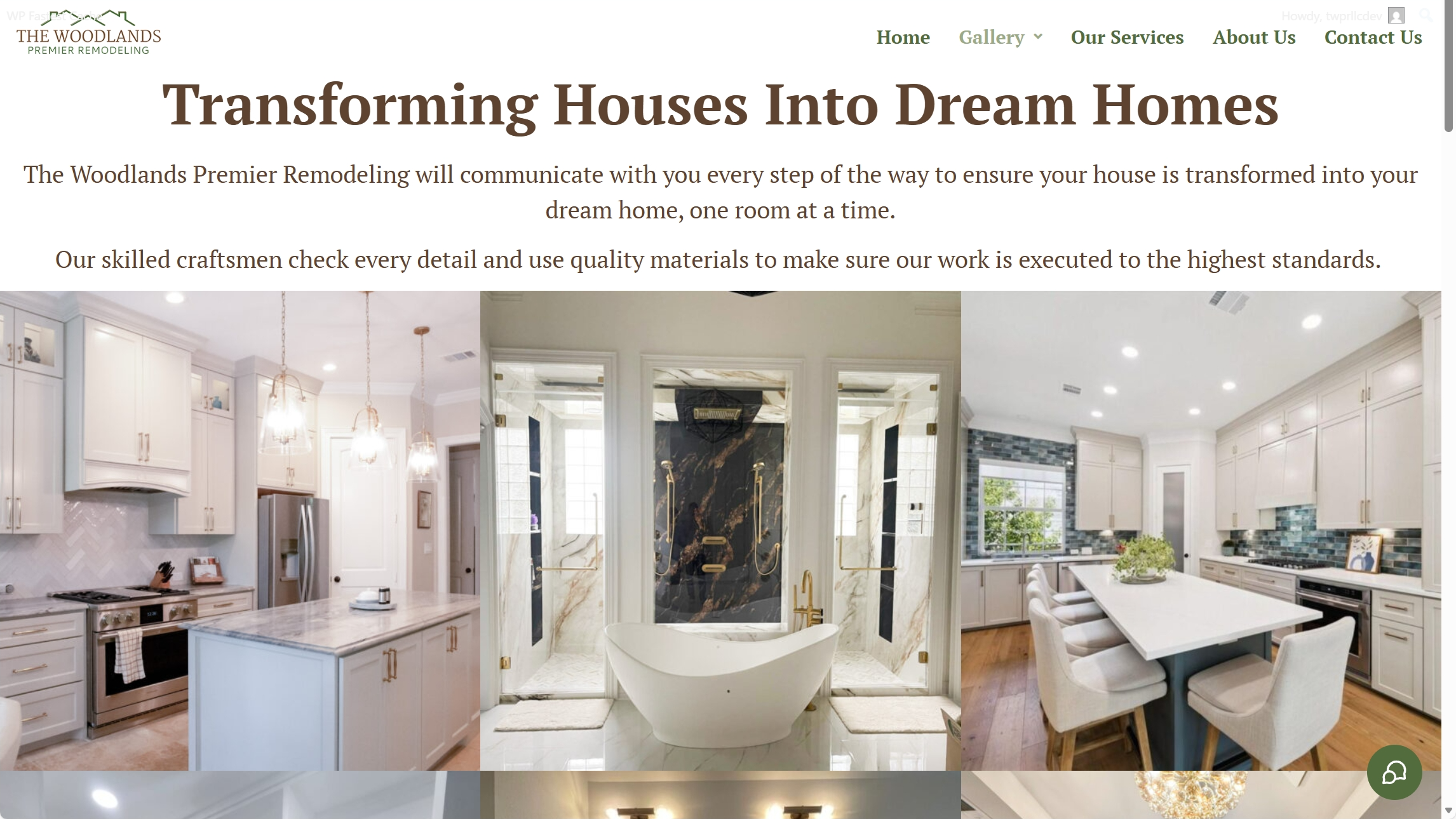 Screenshot of the gallery page for The Woodlands Premier Remodeling that was done by Day Dreamz Website Design