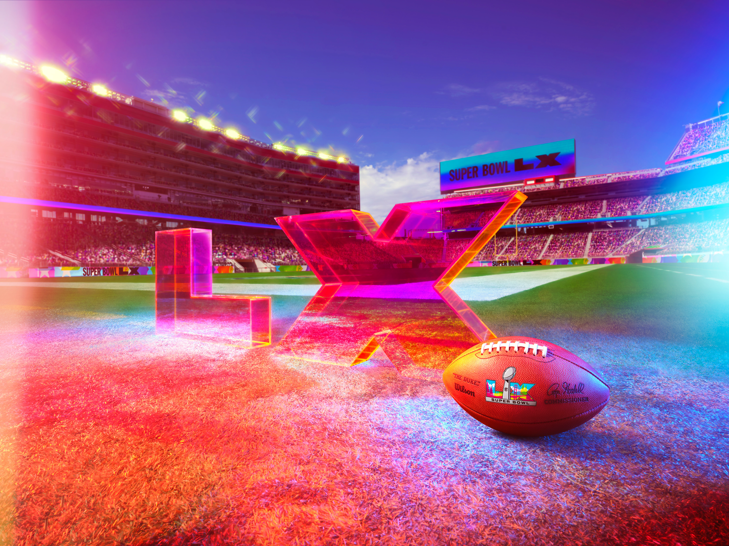 Super Bowl LX logo transparent render in stadi