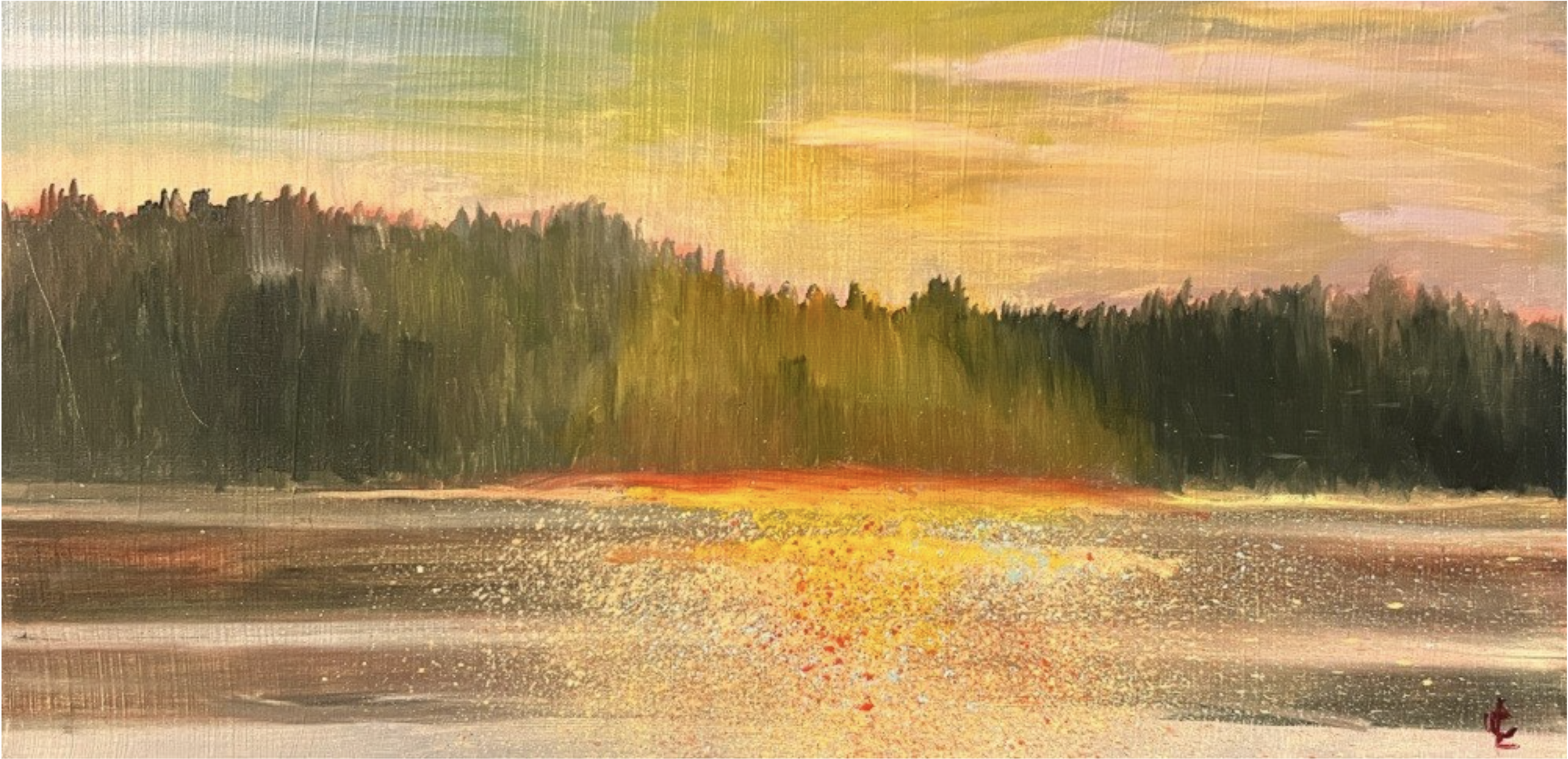  Golden Sparkle on Liberty Bay 
 Oil on ACM panel, 2024,  size: 8 x 16
 Shop Gallery →