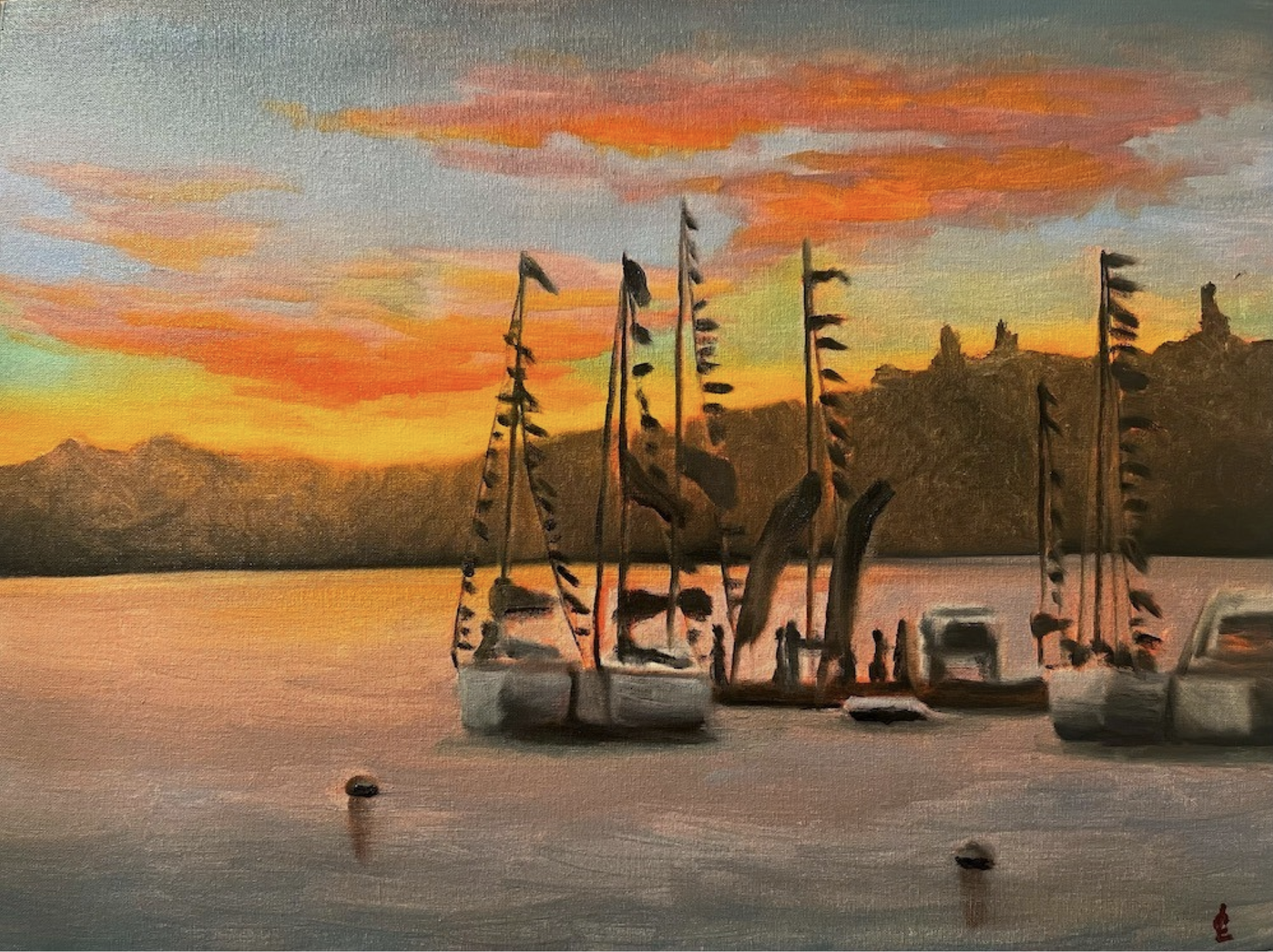  Pennants at Sunset  
 Oil on panel, 2023, size: 18 x 24
 Shop Gallery →