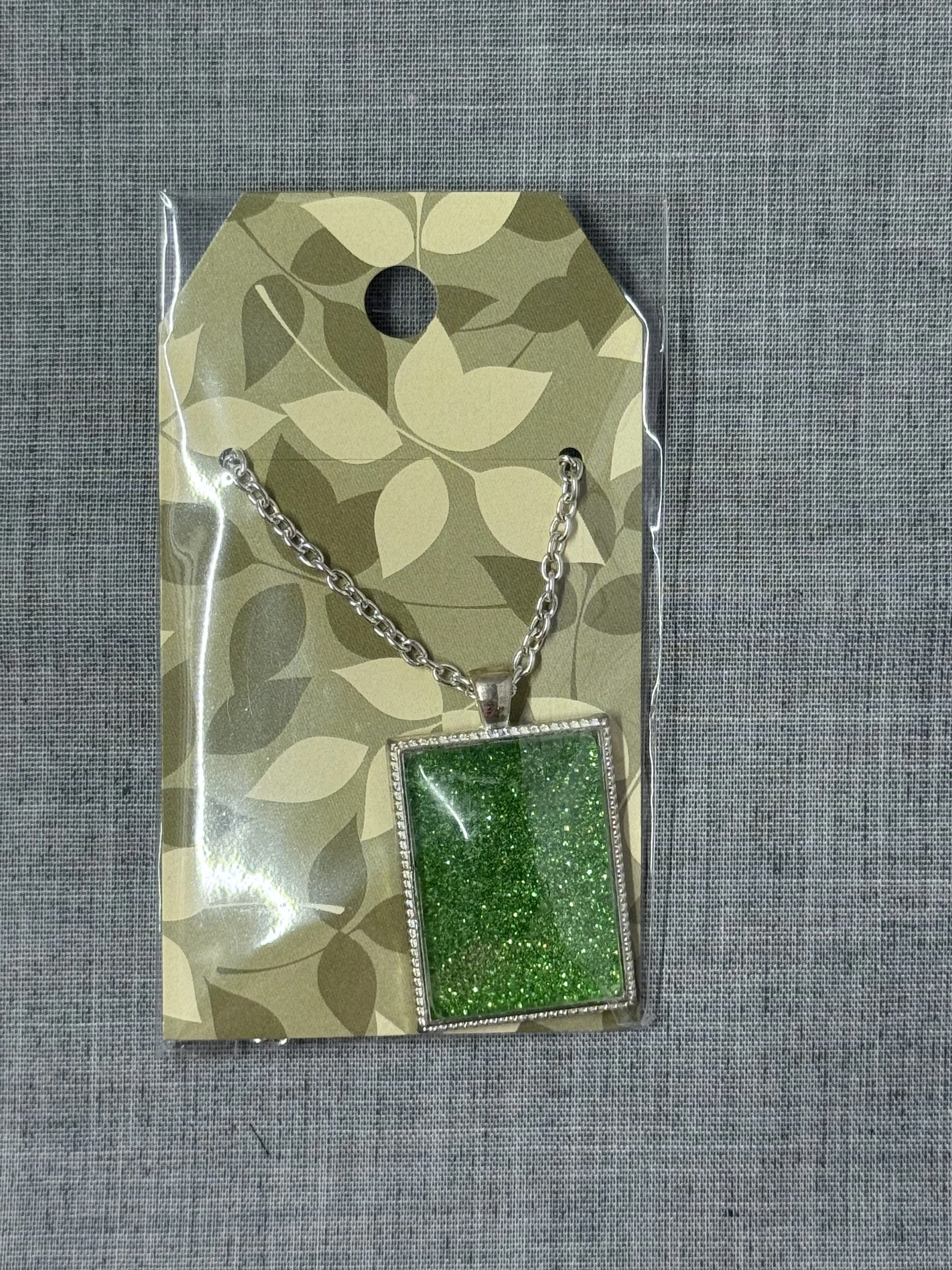 Green Sparkle Rectangle Necklace