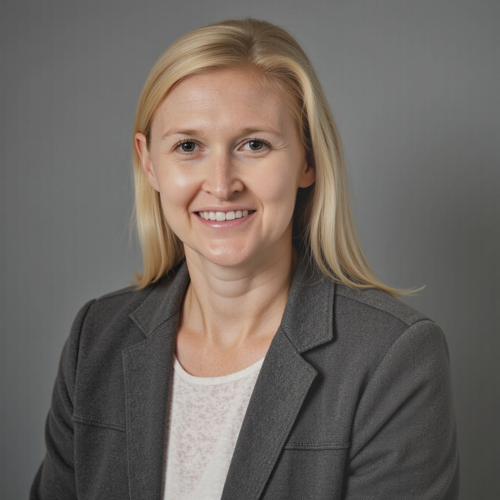 Headshot of Tauri Smith, Director of Business Operations, a smiling woman with blonde hair wearing a gray blazer and white top against a gray background.