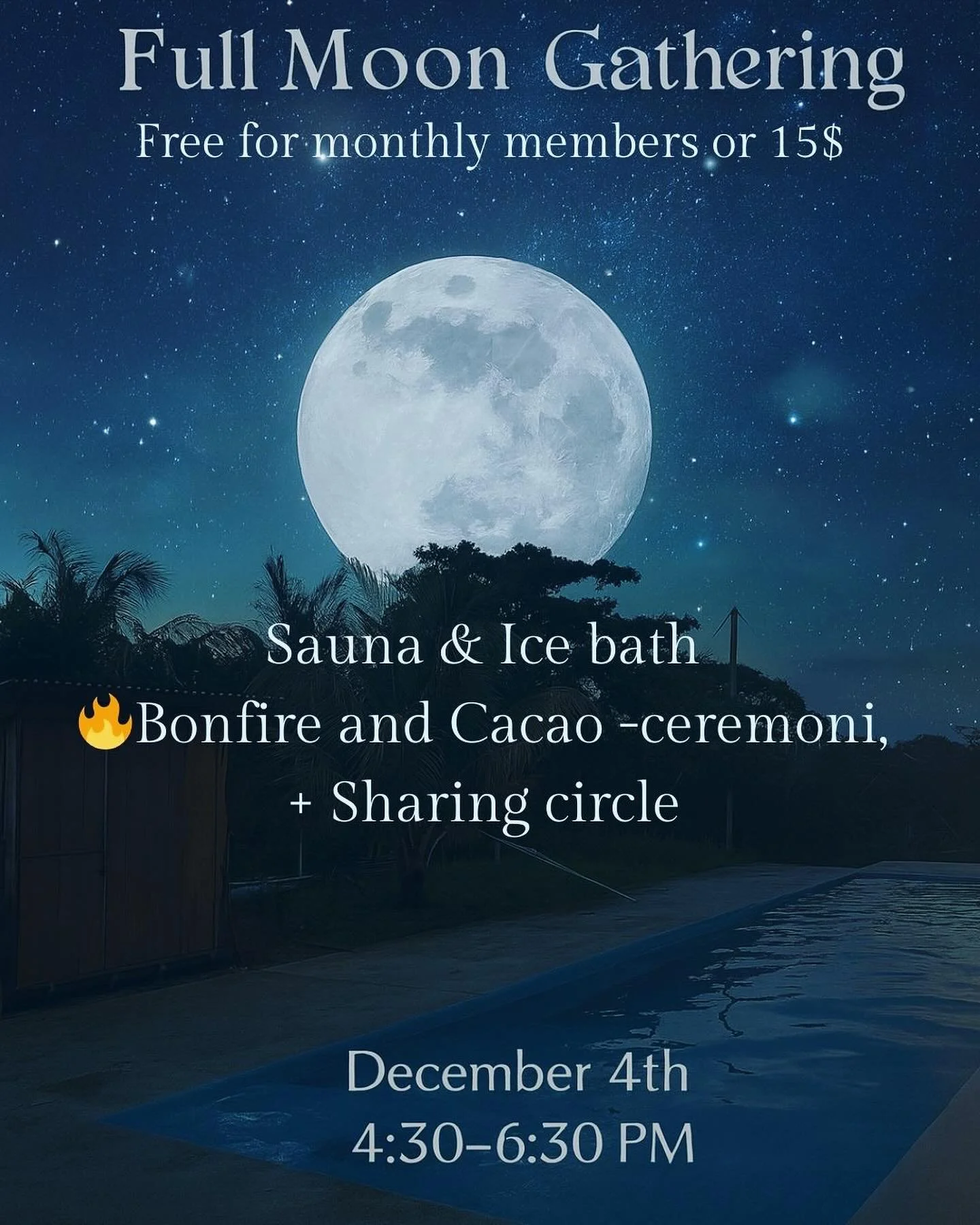 You are invited to this special full moon gathering @soultribehealingcenter .
It&rsquo;s the last full moon of the year and comes with a lot of potential 🩵 
We will have the sauna and icebath ready for you, while we can enjoy the beautiful sunset fr