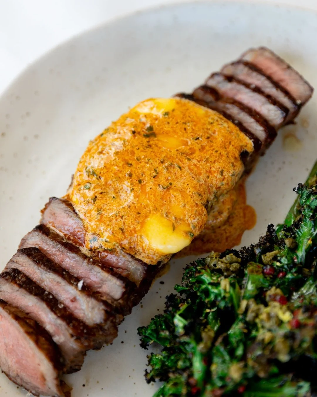 Dry aged sirloin, local greens, beurre de Paris. A dish made to be savoured by the sea.
