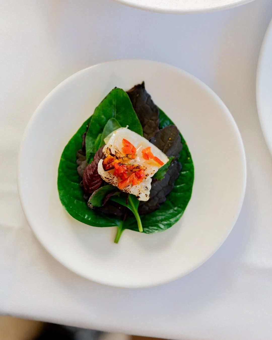 Cured Bay Bug with nuoc cham, papaya and flora from Conscious Ground.

A dish designed to be enjoyed in two steps: gather a delicate piece of the catch, place it into a fresh leaf, and let the bright, coastal flavours do the rest.