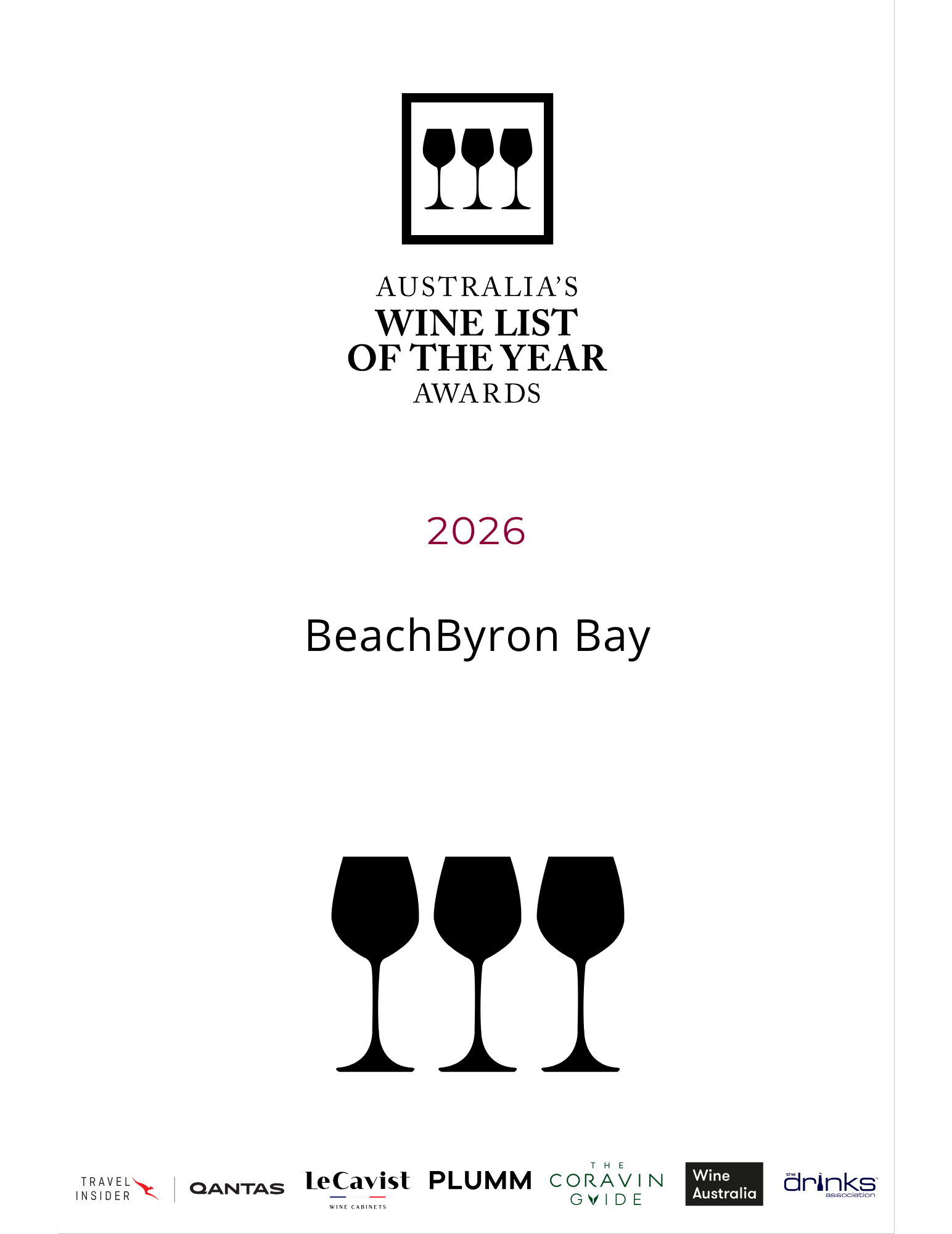 Beach Byron Bay awarded 3 Goblets