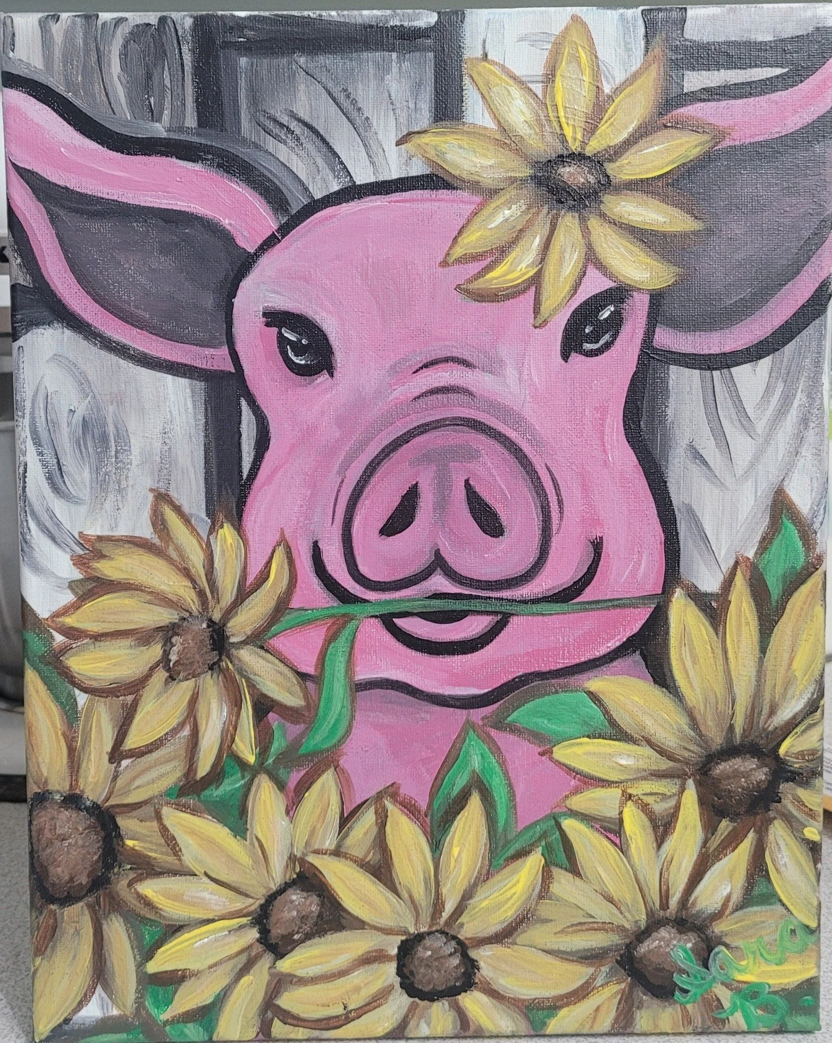 Pig in Sunflowers