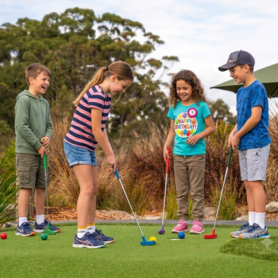 kids playing mini golf