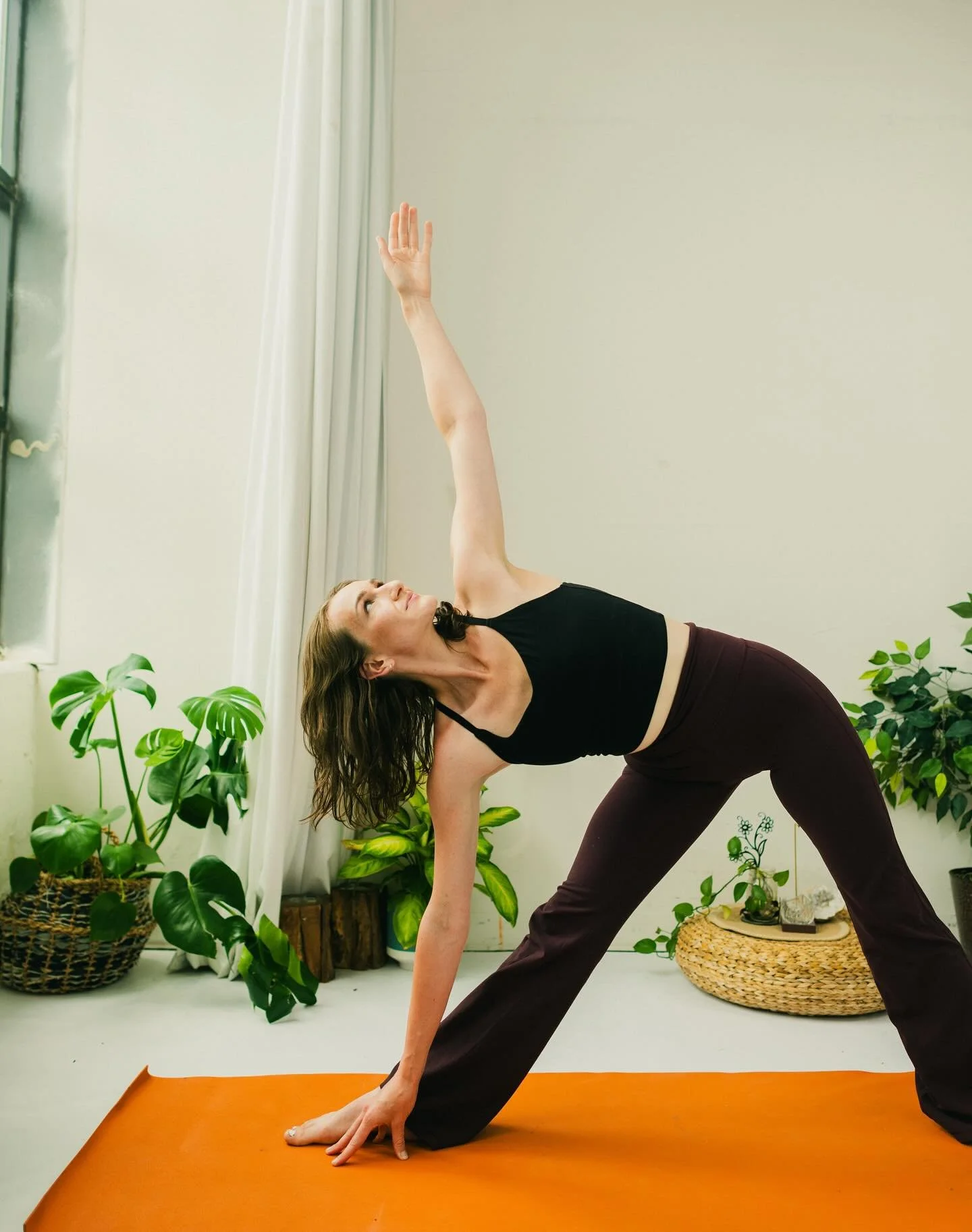 Trikonasana // triangle pose.
Hinge at the hips,
lengthening the spine,
3 point connection:
hand, heart, sky.
