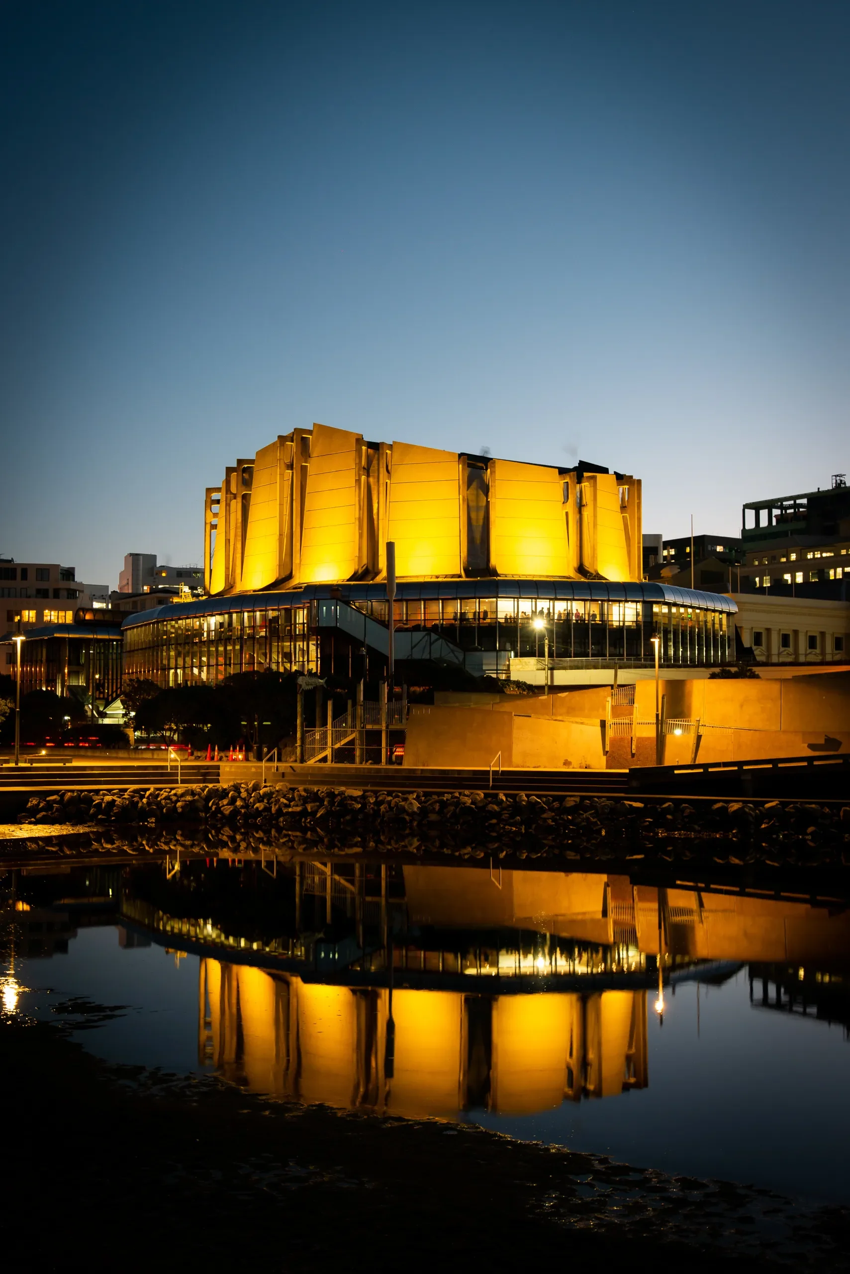 Michael Fowler Centre lit up at night
