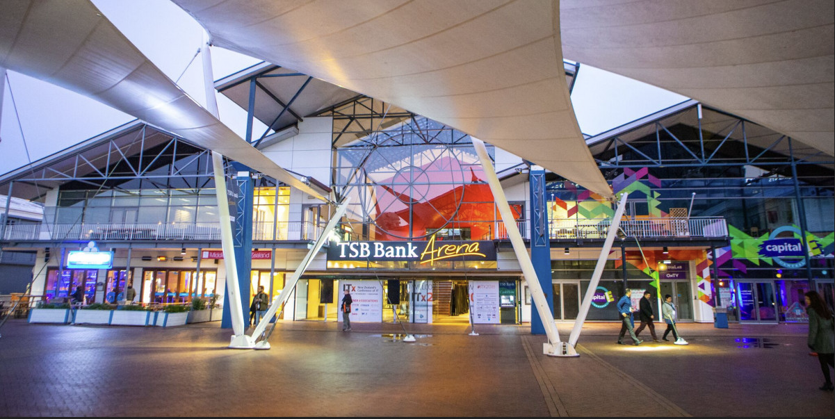 TSB Bank Arena main entrance
