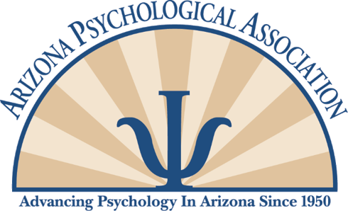 Logo of the Arizona Psychological Association featuring a stylized psi symbol with a semi-circle background and the text 'Arizona Psychological Association' and 'Advancing Psychology in Arizona Since 1950'.