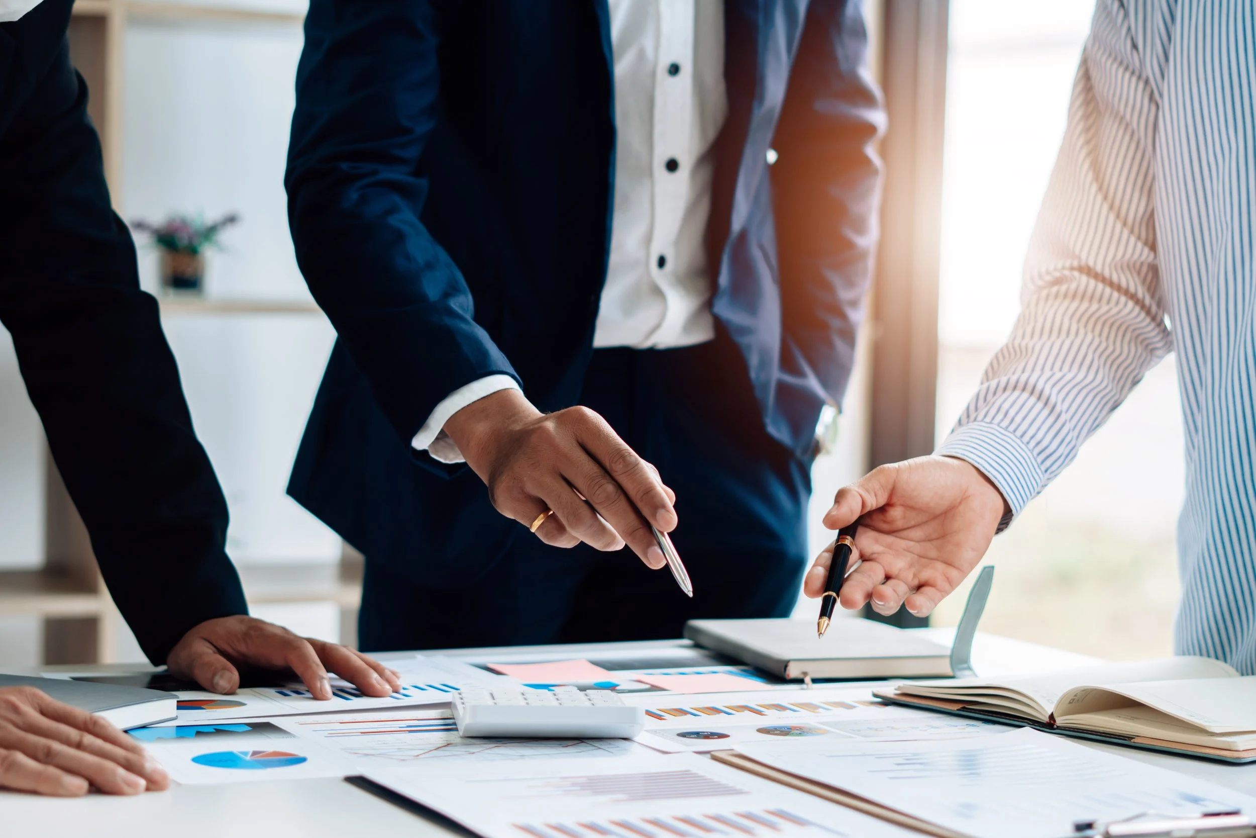 Business team meeting to conference, collaboration discussing working analyzing with financial data and marketing business strategy project, presentation and brainstorming to making profit of company