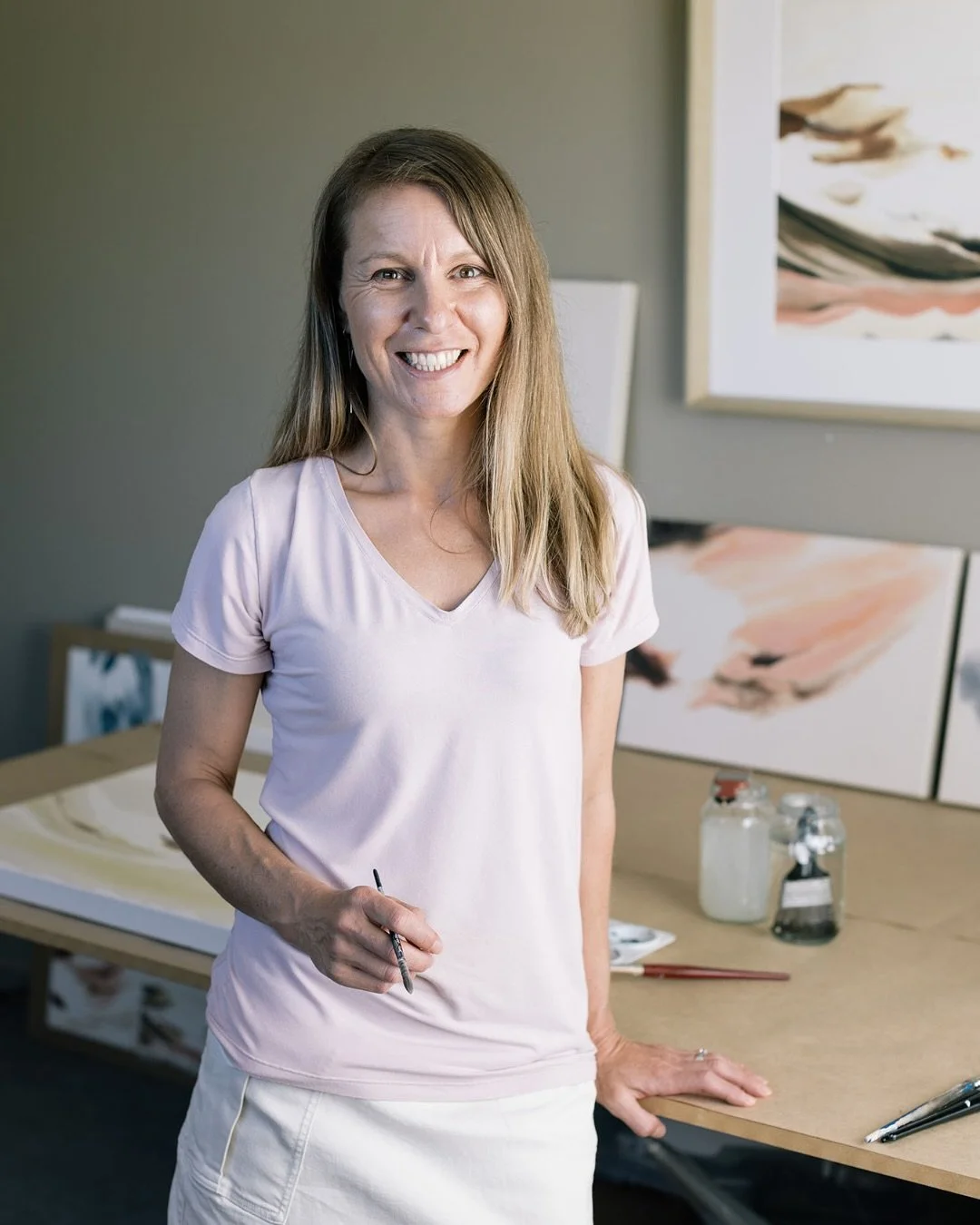 MEET THE COLLECTIVE Sophie Melville is a painter who creates art that reconnects you with your inner stillness.
Sophie paints serene, abstract landscapes that flow from memory, emotion, and intuition &mdash; inspired by clouds, mountains, lakes and s