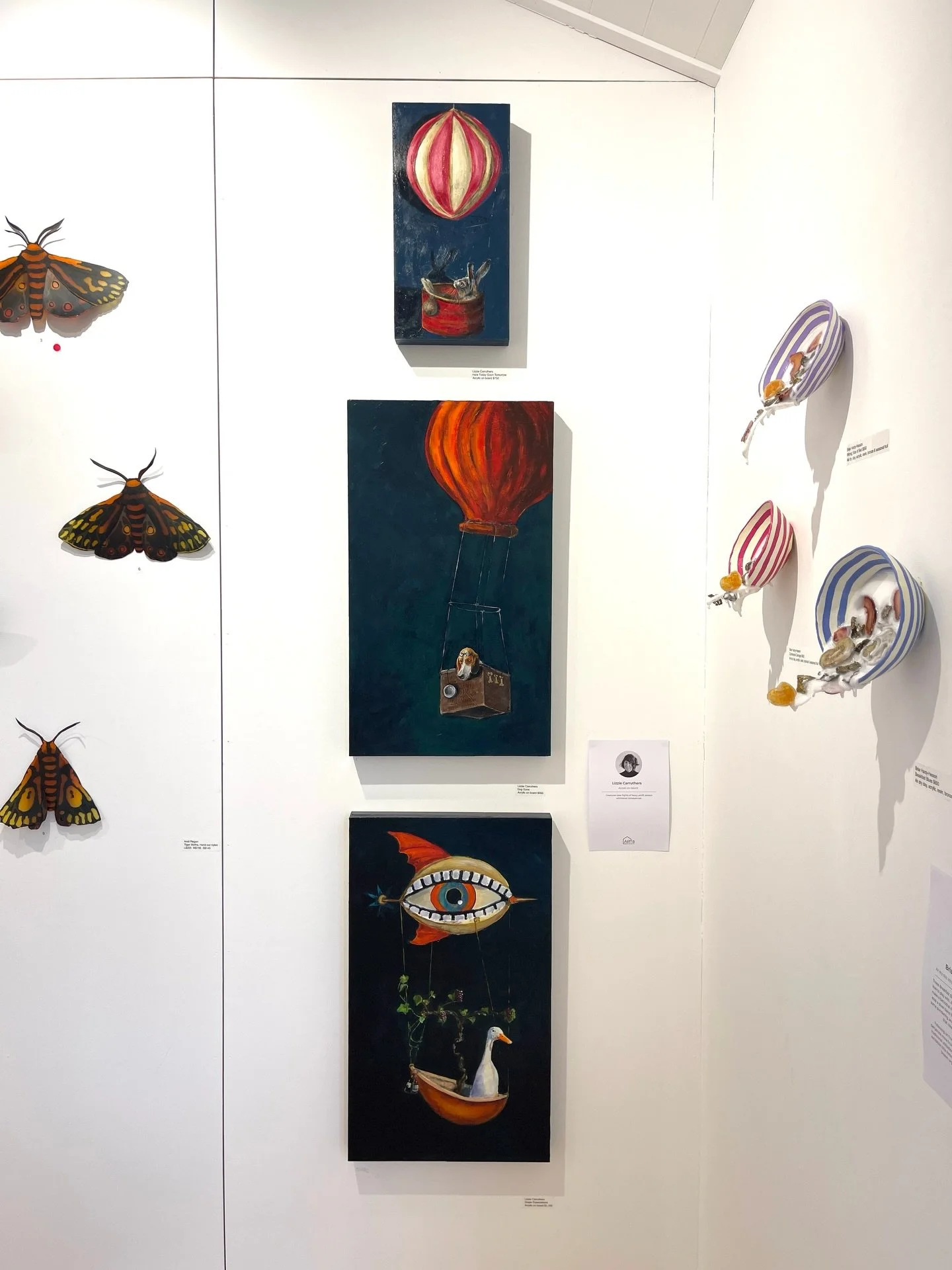 Paintings of creatures taking flights of fancy, adrift aboard whimsical conveyances by @carrutherslizzie for our group exhibition &lsquo;Airborne&rsquo;. On view until April 22nd.
&lsquo;Hare Today Goon Tomorrow&rsquo;
&lsquo;Dog Gone&rsquo;
&lsquo;G