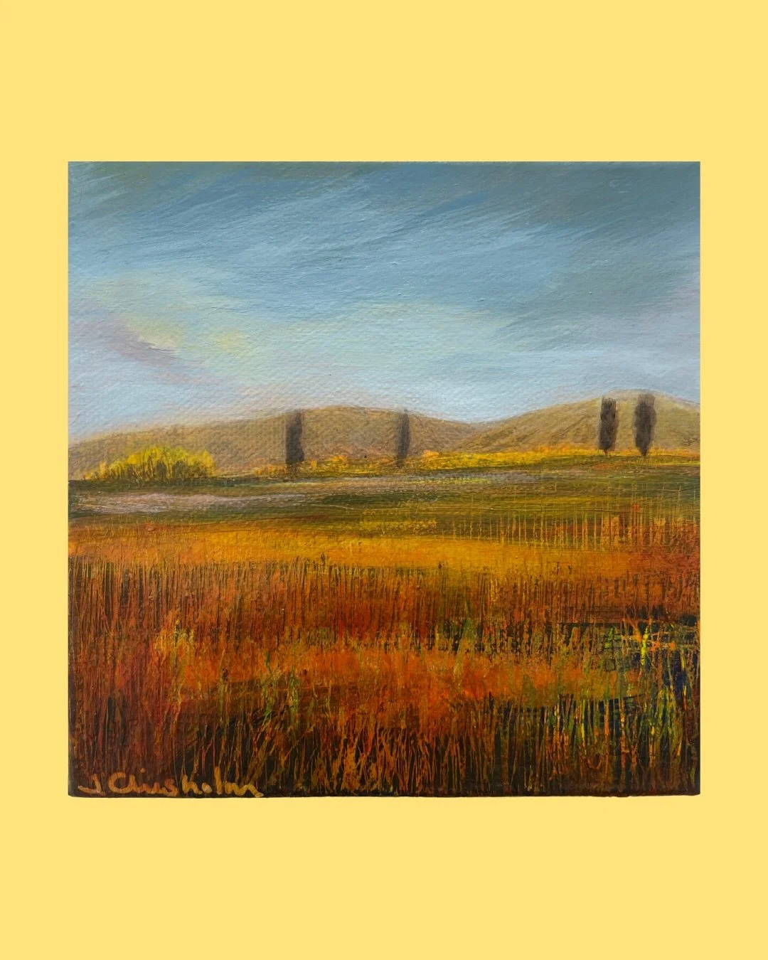 Jenny Chisholm 
&lsquo;Whispers of Gold 2&rsquo;
Acrylic on canvas, 150x150mm, $250

Jenny Chisholm 
&lsquo;Light in the Dark 3&rsquo;
Acrylic on wood, 340x340mm, $475

Jenny Chisholm 
&lsquo;Green Meadows Calling&rsquo;
Acrylic on board, 300mm, $495