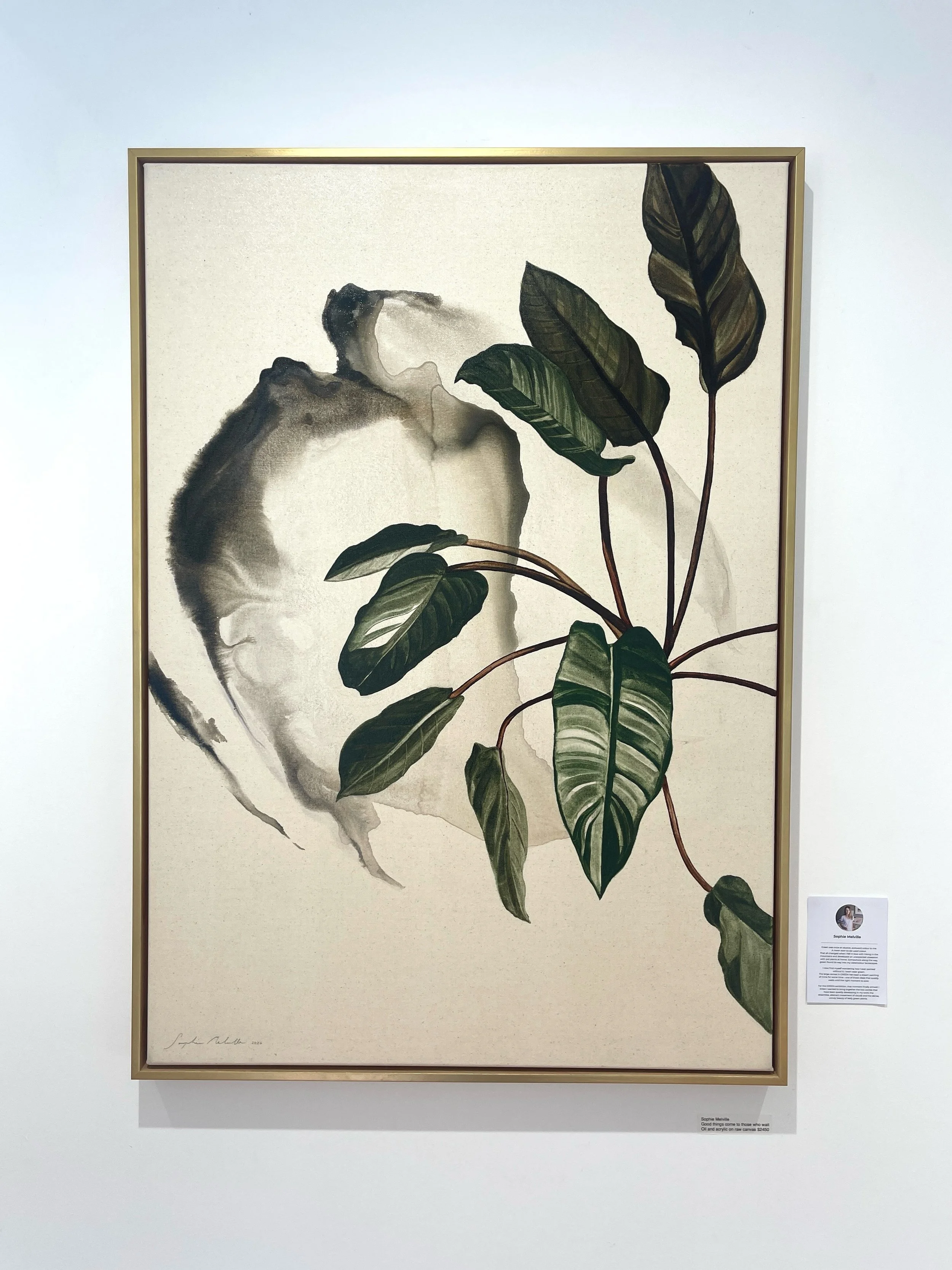&lsquo;Good Things Come to Those Who Wait&rsquo; , oil and acrylic on canvas painted by @sophiemelville_artist 
On view now at @artecollective_artists as part of our group exhibition &lsquo;Green&rsquo;.
