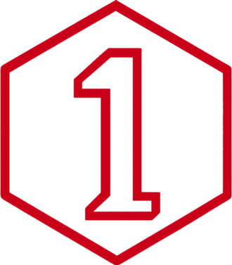 Red hexagon with the number one in the center