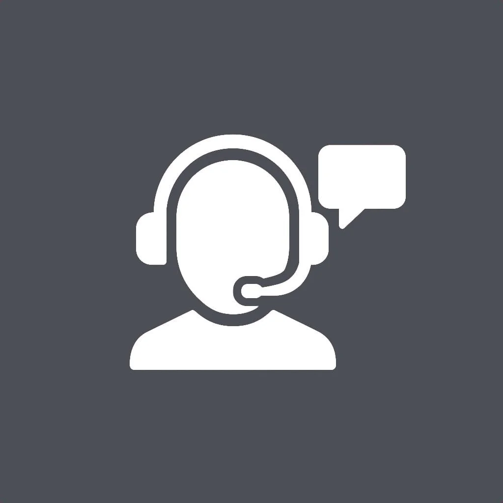 Icon of a person wearing a headset with a microphone, with a speech bubble