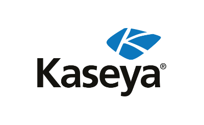 Kaseya logo with a blue geometric icon and black text